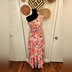 Pink And Purple Floral One-Shoulder Maxi Dress